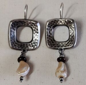 Silpada Hammered Sterling Silver Square Mother of Pearl Bronzite Earring…